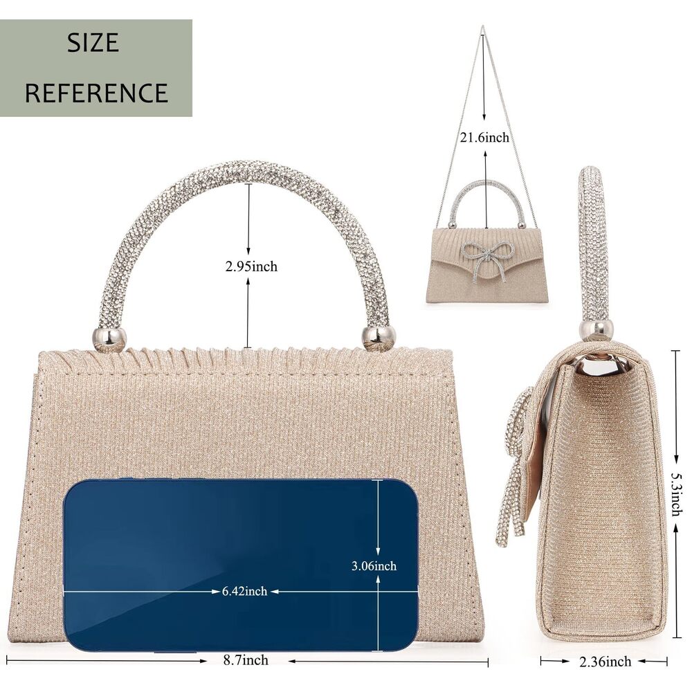 2024 Sparkling Evening Clutch Purse ,Rhinestone Bow Top Handle Party - Picture 4 of 7